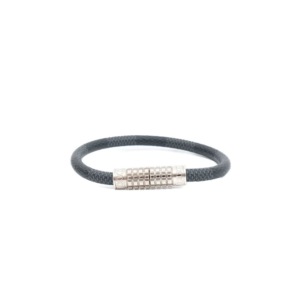 Louis Vuitton Gray Leather Designer Bracelet with Metallic Clasp